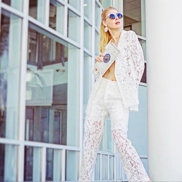 ZARA 2 PIECE WHITE LACE BLAZER AND PANTS SIZE M 🦋BLOGGERS FAVORITE🦋 - Picture 2 of 16